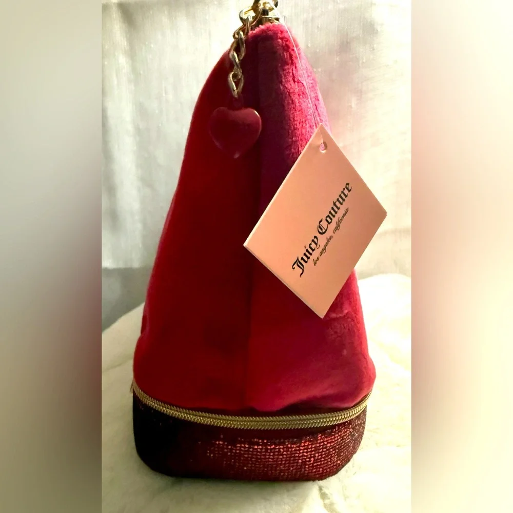 NEW Juicy Couture Red Felt Bling Cosmetics Bag